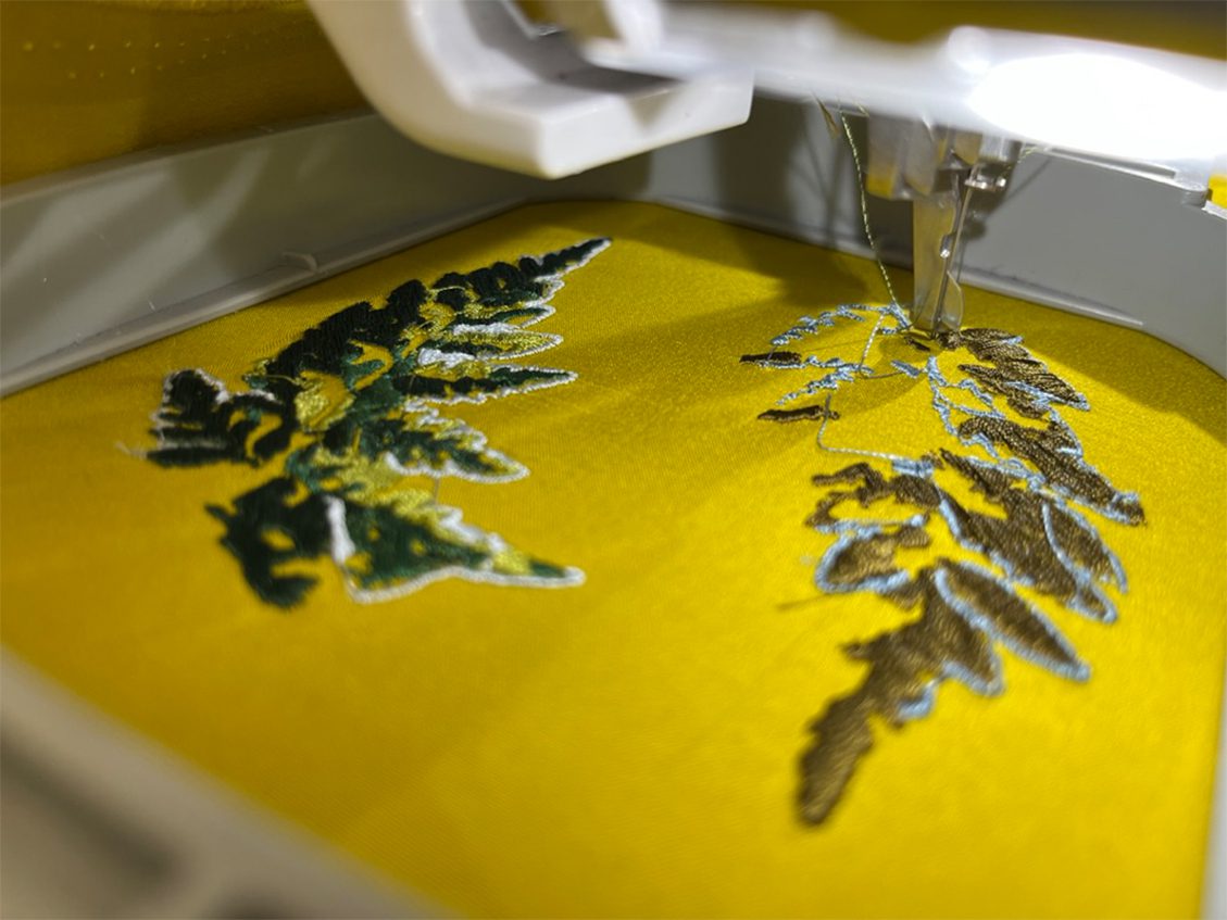 ferns being digitally embroidered