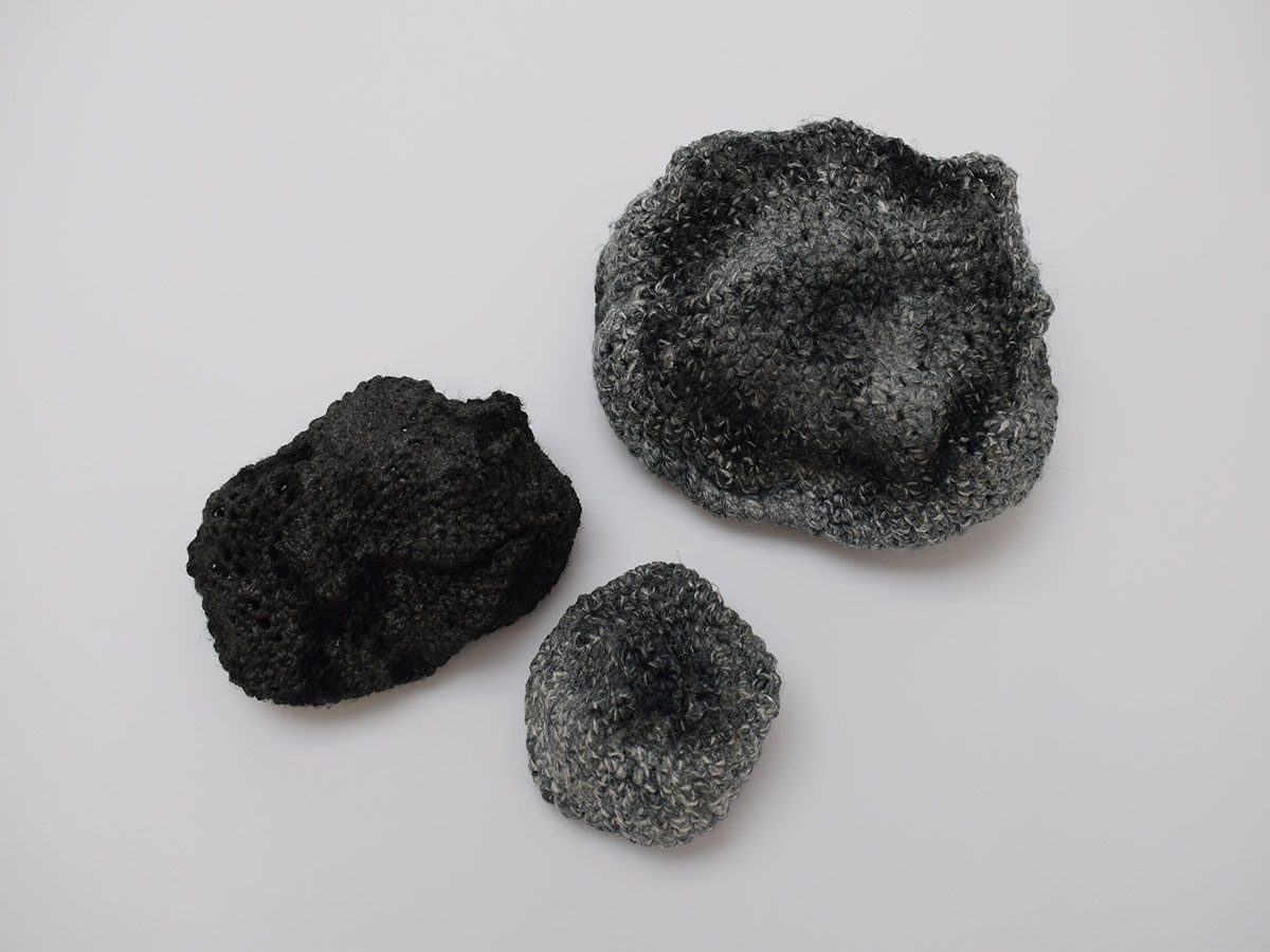3D crochet coal pieces