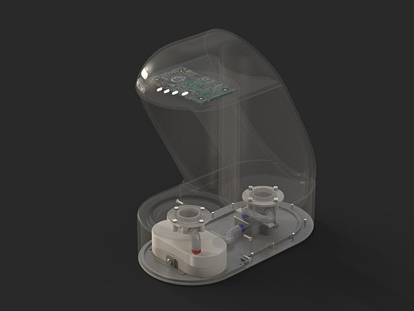 Transparent render showing the internal components of the product.